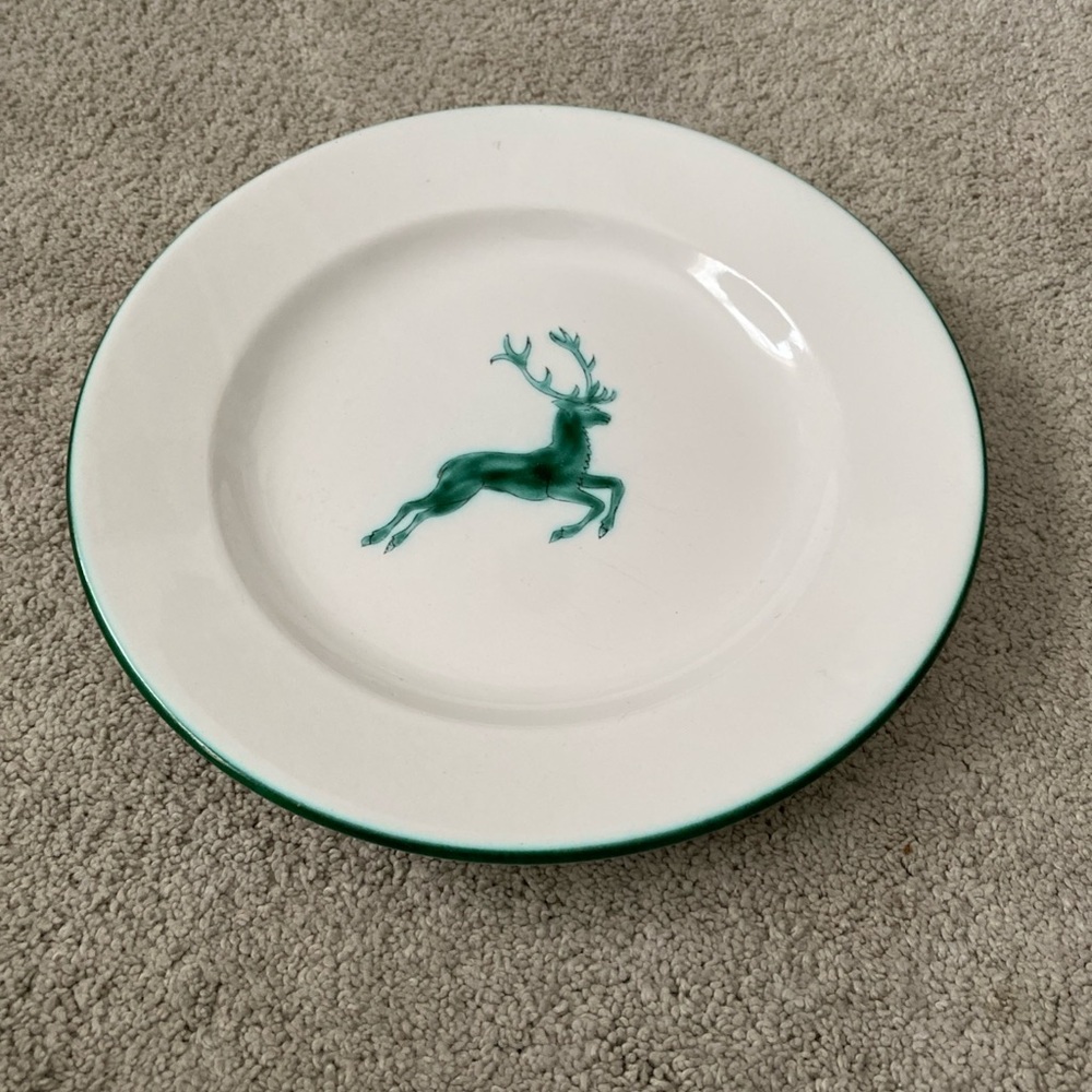 Gmundner‎ Keramik Green Reindeer Salad Dessert Plate Austria Ceramic Vintage